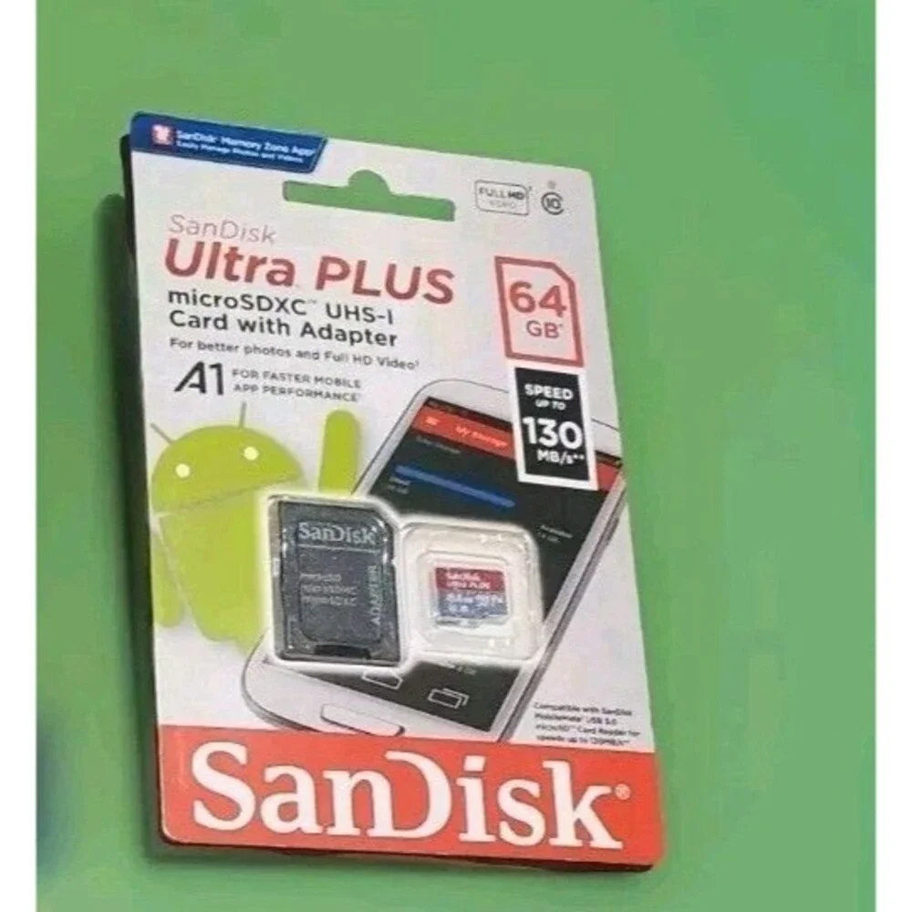 SanDisk Ultra Plus 64GB 130MB/s Micro SDXC Memory Card A1 With Adapter New